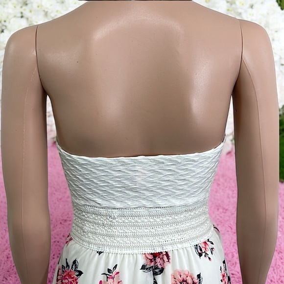 No Boundaries Strapless Floral Print Flowy Asymmetrical Chiffon Skirt Dress - Picture 13 of 16